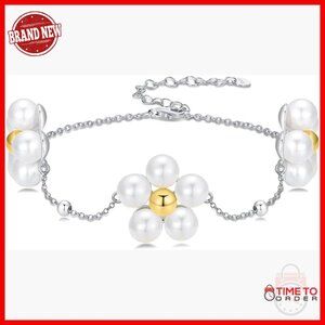 925 Sterling Silver Daisy Sunflower Charm Bracelet with Extender